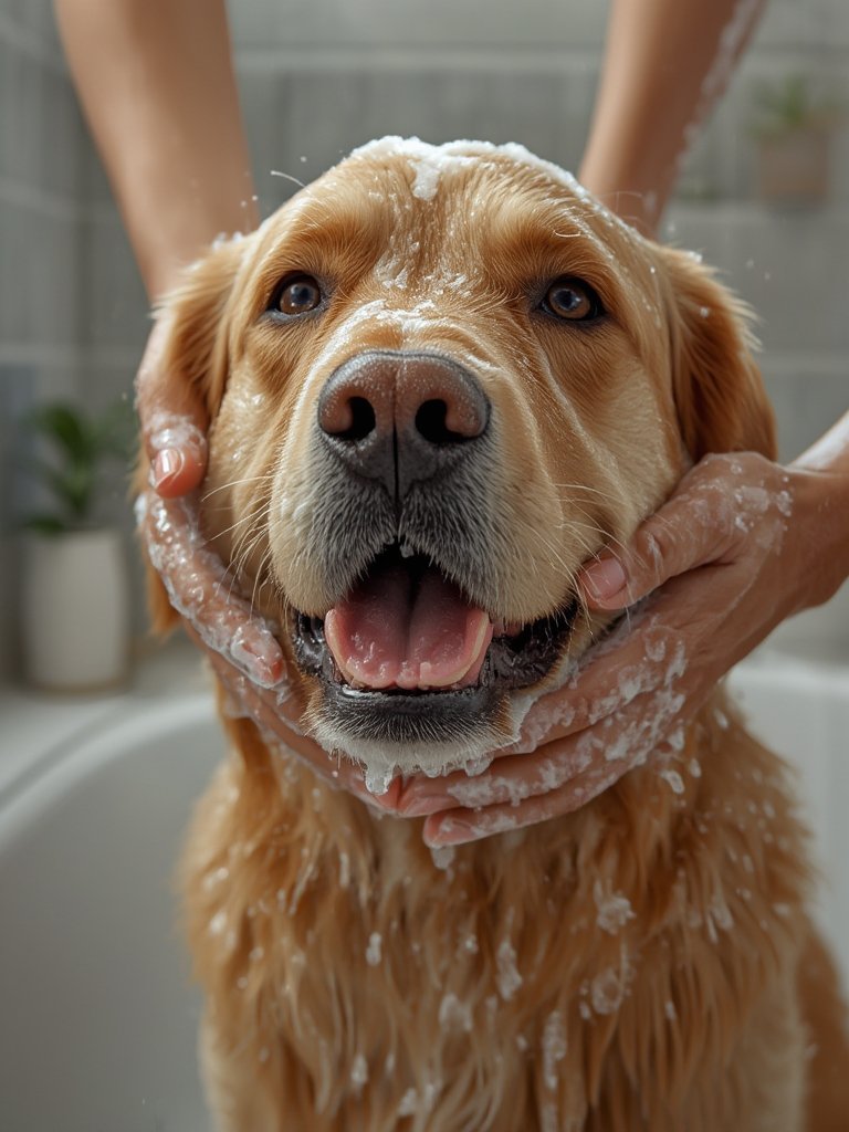 dog shampoo in action